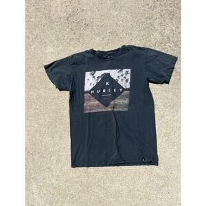 Hurley Top Men Size Small Black Graphic Short Sleeve Crewneck Tee Shirt Casual